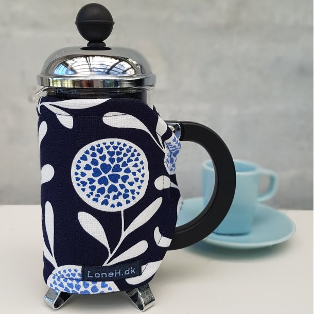 Kaffefrakke i bl med store blomster - 2-3 kopper