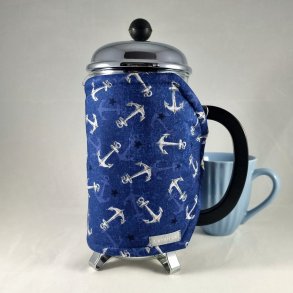 Kaffevarmer i havbl med hvide ankre