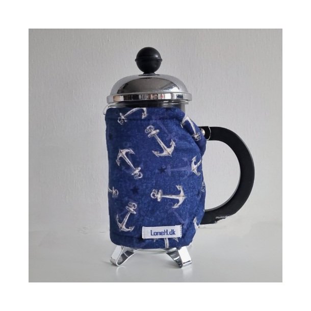 Kaffevarmer i bl med gr ankre 