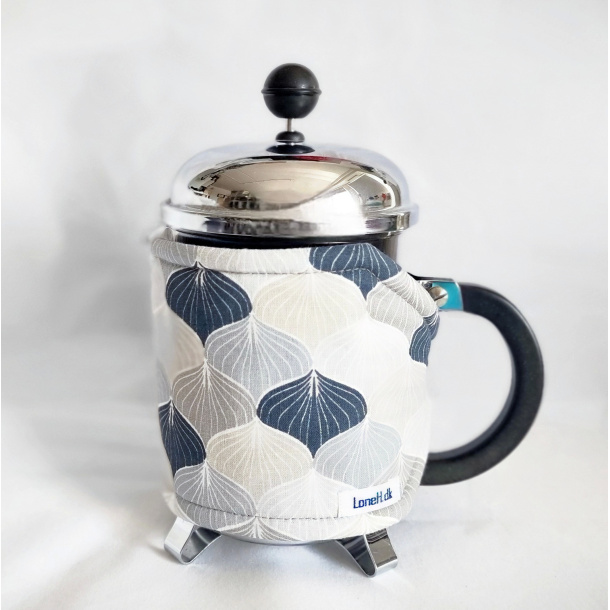 Kaffevarmer i gr� med vifte motiv - halv liter stempelkanden
