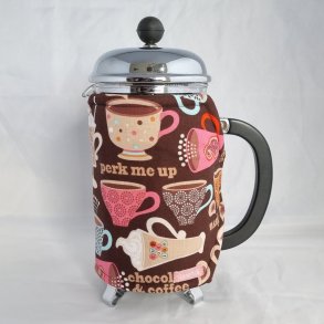 Kaffevarmer brun med pink kopper