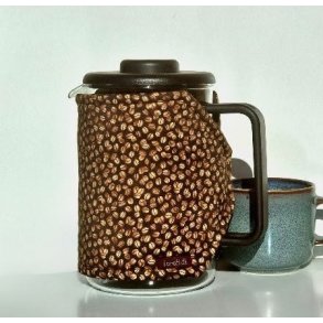 Kaffevarmer med kaffebnner - 12 kopper stempelkande