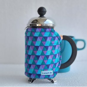 Kaffevarmer i bl, lilla og turkis