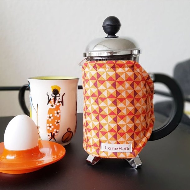 Kaffevarmer i retro mnster - orange og brunt