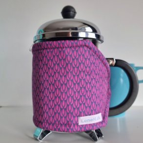 Kaffefrakke i bl og pink til 4 kopper stempelkande