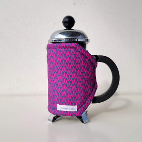 Kaffevarmer i bl� og pink til lille stempelkande