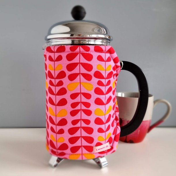 Kaffevarmer i pink med blade i orange og rd 8 kopper