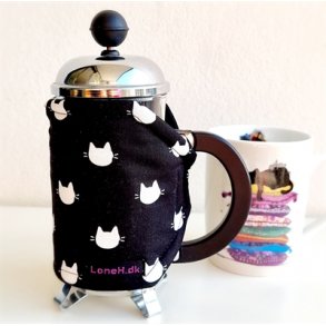 Kaffefrakke med sm hvide kattehoveder