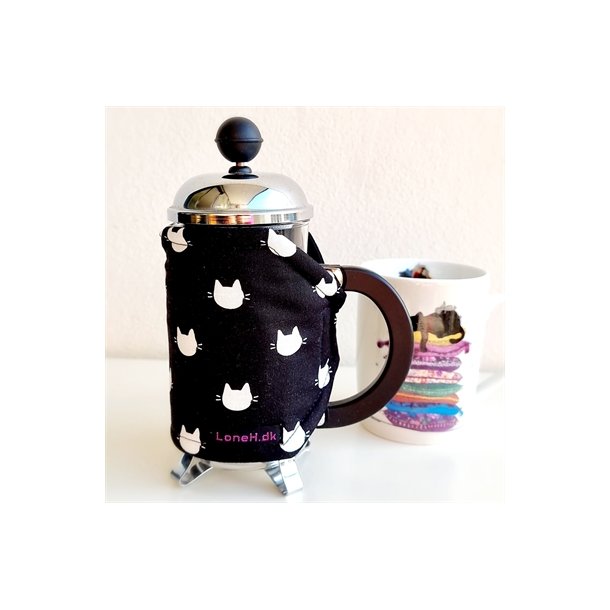 Kaffefrakke med sm hvide kattehoveder