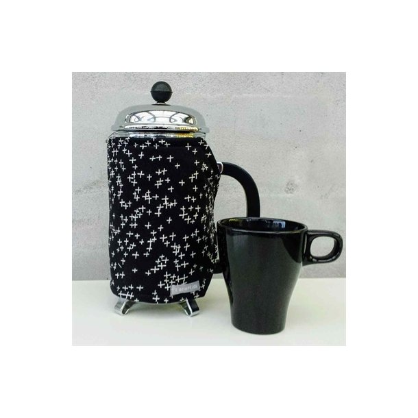 Kaffevarmer sort med hvide kryds